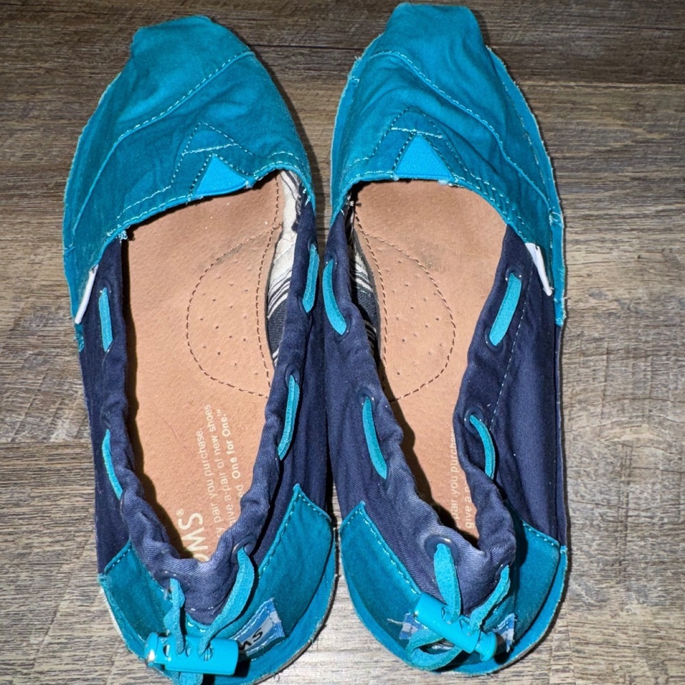 TOMS Womens Blue Teal Canvas Slip On Alpargata Flats Shoes Size 7.5 - Picture 4 of 8